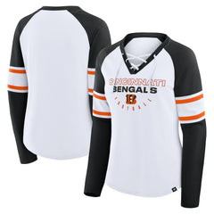 Cincinnati Bengals Women's Redzone Blitz Package Raglan Lace-Up V-Neck Long Sleeve T-Shirt White/Black - Fanatics
