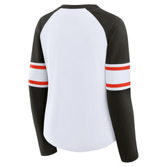 Cleveland Browns Women's Redzone Blitz Package Raglan Lace-Up V-Neck Long Sleeve T-Shirt White/Brown - Fanatics