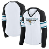 Jacksonville Jaguars Women's Redzone Blitz Package Raglan Lace-Up V-Neck Long Sleeve T-Shirt White/Black - Fanatics