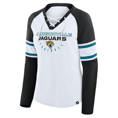 Jacksonville Jaguars Women's Redzone Blitz Package Raglan Lace-Up V-Neck Long Sleeve T-Shirt White/Black - Fanatics