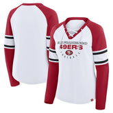 San Francisco 49ers Women's Redzone Blitz Package Raglan Lace-Up V-Neck Long Sleeve T-Shirt White/Scarlet - Fanatics