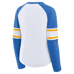 Los Angeles Chargers Women's Redzone Blitz Package Raglan Lace-Up V-Neck Long Sleeve T-Shirt White/Powder Blue - Fanatics