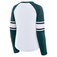 Philadelphia Eagles Women's Redzone Blitz Package Raglan Lace-Up V-Neck Long Sleeve T-Shirt White/Green - Fanatics