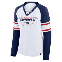 New England Patriots Women's Redzone Blitz Package Raglan Lace-Up V-Neck Long Sleeve T-Shirt White/Navy - Fanatics