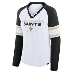 New Orleans Saints Women's Redzone Blitz Package Raglan Lace-Up V-Neck Long Sleeve T-Shirt White/Black - Fanatics