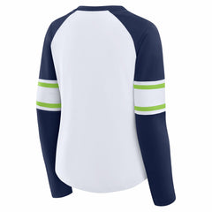Seattle Seahawks Women's Redzone Blitz Package Raglan Lace-Up V-Neck Long Sleeve T-Shirt White/College Navy - Fanatics