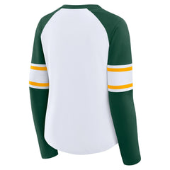 Green Bay Packers Women's Redzone Blitz Package Raglan Lace-Up V-Neck Long Sleeve T-Shirt White/Green - Fanatics