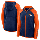 Denver Broncos Women's Redzone End Around Pass Raglan Full-Zip Hoodie Navy/Orange - Fanatics