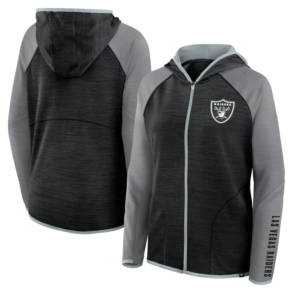 Las Vegas Raiders Women's Redzone End Around Pass Raglan Full-Zip Hoodie Black/Gray - Fanatics
