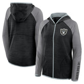 Las Vegas Raiders Women's Redzone End Around Pass Raglan Full-Zip Hoodie Black/Gray - Fanatics