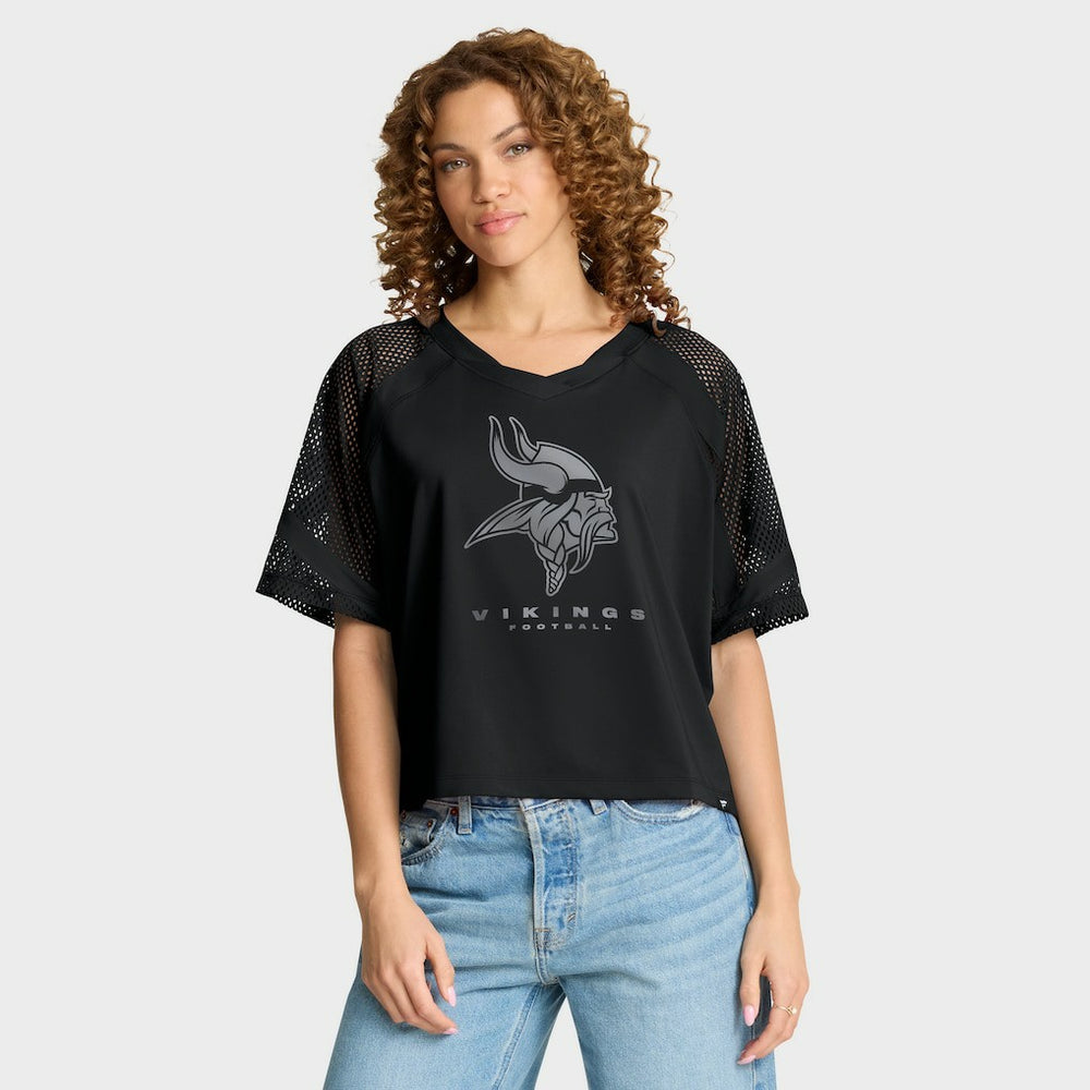 Minnesota Vikings Women's Oversized Raglan V-Neck Blackout Fashion Jersey - Fanatics