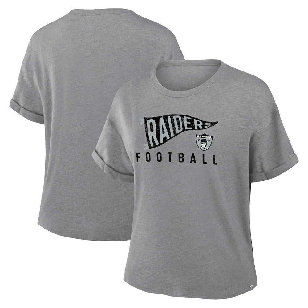 Las Vegas Raiders Women's Pennant Wave Tribute Tri-Blend Boxy T-Shirt Heather Gray - Fanatics