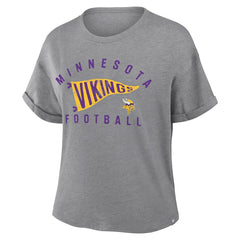 Minnesota Vikings Women's Pennant Wave Tribute Tri-Blend Boxy T-Shirt Heather Gray - Fanatics