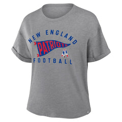 New England Patriots Women's Pennant Wave Tribute Tri-Blend Boxy T-Shirt Heather Gray - Fanatics