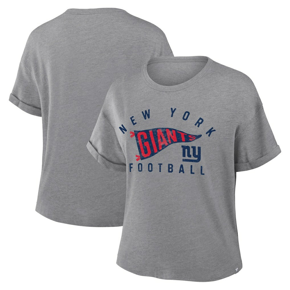 New York Giants Women's Pennant Wave Tribute Tri-Blend Boxy T-Shirt Heather Gray - Fanatics