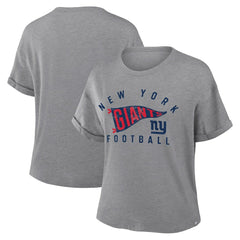 New York Giants Women's Pennant Wave Tribute Tri-Blend Boxy T-Shirt Heather Gray - Fanatics