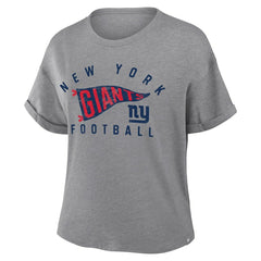 New York Giants Women's Pennant Wave Tribute Tri-Blend Boxy T-Shirt Heather Gray - Fanatics