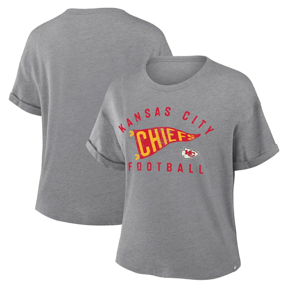 Kansas City Chiefs Women's Pennant Wave Tribute Tri-Blend Boxy T-Shirt Heather Gray - Fanatics