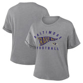 Baltimore Ravens Women's Pennant Wave Tribute Tri-Blend Boxy T-Shirt Heather Gray - Fanatics