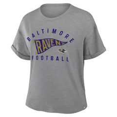 Baltimore Ravens Women's Pennant Wave Tribute Tri-Blend Boxy T-Shirt Heather Gray - Fanatics