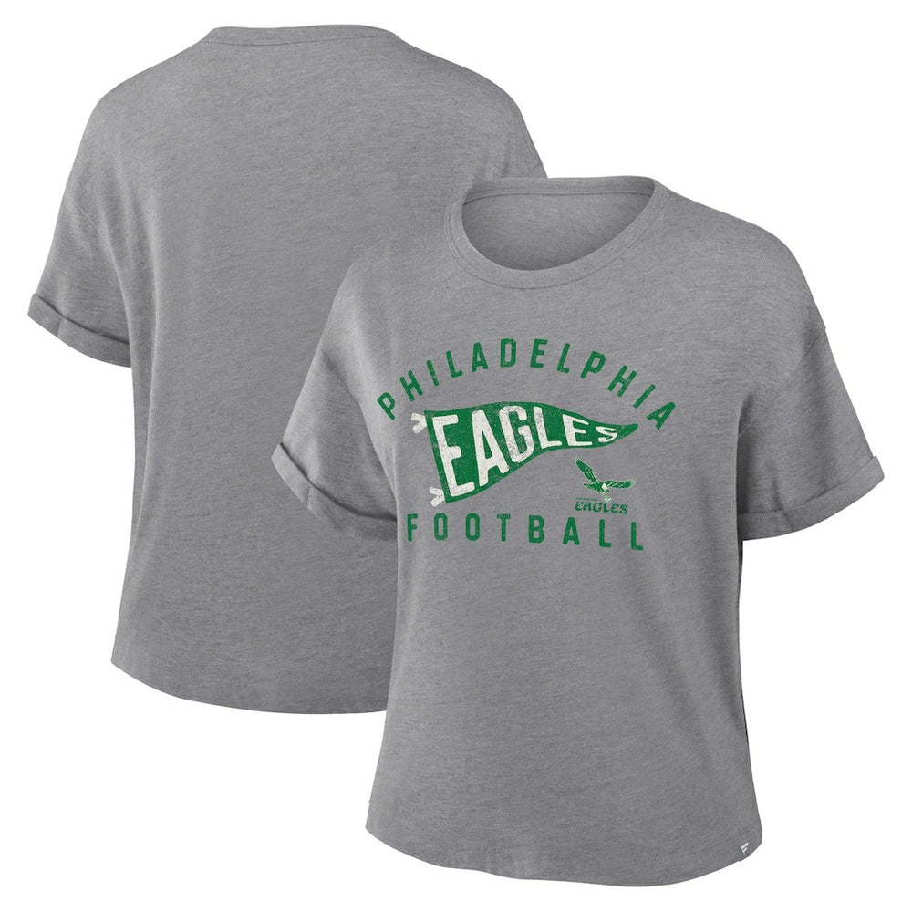 Philadelphia Eagles Women's Pennant Wave Tribute Tri-Blend Boxy T-Shirt Heather Gray - Fanatics
