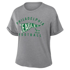 Philadelphia Eagles Women's Pennant Wave Tribute Tri-Blend Boxy T-Shirt Heather Gray - Fanatics