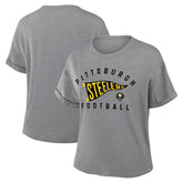 Pittsburgh Steelers Women's Pennant Wave Tribute Tri-Blend Boxy T-Shirt Heather Gray - Fanatics