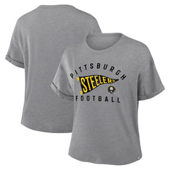 Pittsburgh Steelers Women's Pennant Wave Tribute Tri-Blend Boxy T-Shirt Heather Gray - Fanatics