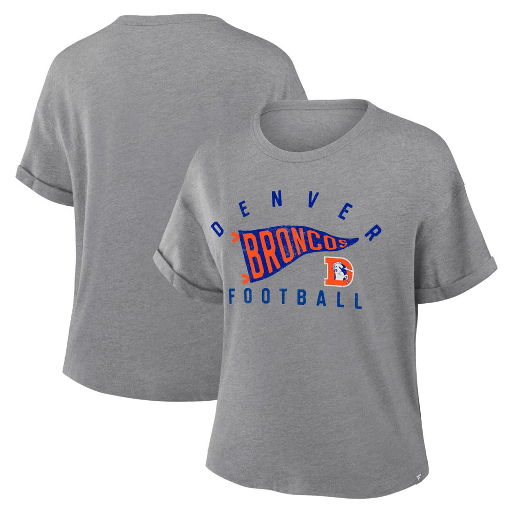 Denver Broncos Women's Pennant Wave Tribute Tri-Blend Boxy T-Shirt Heather Gray - Fanatics