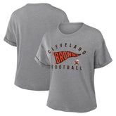Cleveland Browns Women's Pennant Wave Tribute Tri-Blend Boxy T-Shirt Heather Gray - Fanatics