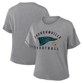 Jacksonville Jaguars Women's Pennant Wave Tribute Tri-Blend Boxy T-Shirt Heather Gray - Fanatics