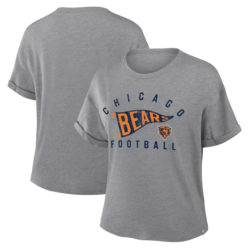 Chicago Bears Women's Pennant Wave Tribute Tri-Blend Boxy T-Shirt Heather Gray - Fanatics