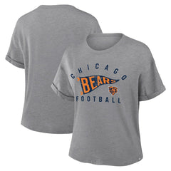 Chicago Bears Women's Pennant Wave Tribute Tri-Blend Boxy T-Shirt Heather Gray - Fanatics