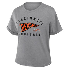 Cincinnati Bengals Women's Pennant Wave Tribute Tri-Blend Boxy T-Shirt Heather Gray - Fanatics