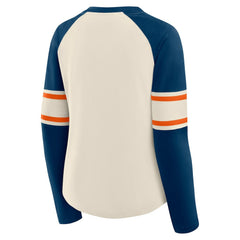 Chicago Bears Women's Hometown Gridiron Hero Raglan Lace-Up V-Neck Long Sleeve T-Shirt Cream/Navy - Fanatics