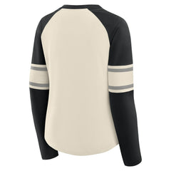 Las Vegas Raiders Women's Hometown Gridiron Hero Raglan Lace-Up V-Neck Long Sleeve T-Shirt Cream/Black - Fanatics
