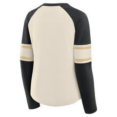 New Orleans Saints Women's Hometown Gridiron Hero Raglan Lace-Up V-Neck Long Sleeve T-Shirt Cream/Black - Fanatics
