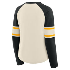 Pittsburgh Steelers Women's Hometown Gridiron Hero Raglan Lace-Up V-Neck Long Sleeve T-Shirt Cream/Black - Fanatics