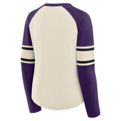 Baltimore Ravens Women's Hometown Gridiron Hero Raglan Lace-Up V-Neck Long Sleeve T-Shirt Cream/Purple - Fanatics
