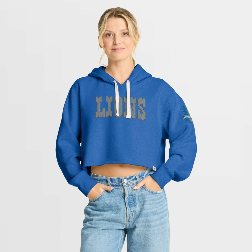 Detroit Lions Women's Oversized Hometown Heritage Cropped Hoodie Blue - Fanatics
