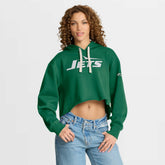 New York Jets Women's Oversized Hometown Heritage Cropped Hoodie Kelly Green - Fanatics
