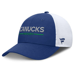 Vancouver Canucks - Fanatics Authentic Pro Rink Lockup Adjustable Trucker Hat Blue/White