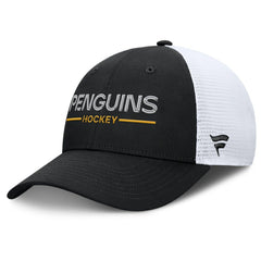 Pittsburgh Penguins Fanatics Authentic Pro Rink Lockup Adjustable Trucker Hat Black/White