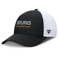 Boston Bruins Fanatics Authentic Pro Rink Lockup Adjustable Trucker Hat Black/White