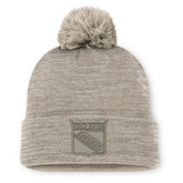 New York Rangers Fanatics Authentic Pro Road Cuffed Knit Hat with Pom Tan