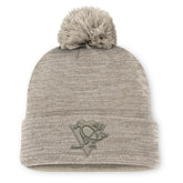 Pittsburgh Penguins Fanatics Authentic Pro Road Cuffed Knit Hat with Pom Tan