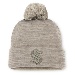 Seattle Kraken Fanatics Authentic Pro Road Cuffed Knit Hat with Pom Tan