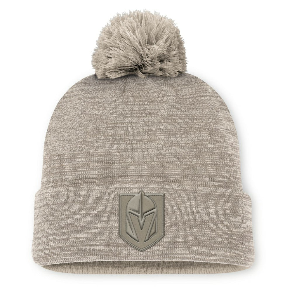 Vegas Golden Knights Fanatics Authentic Pro Road Cuffed Knit Hat with Pom Tan