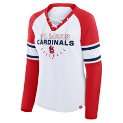 St. Louis Cardinals Fanatics Women's Blitz Package Raglan Lace-Up V-Neck Long Sleeve T-Shirt Clearance