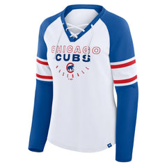 Chicago Cubs Fanatics Women's Blitz Package Raglan Lace-Up V-Neck Long Sleeve T-Shirt Clearance